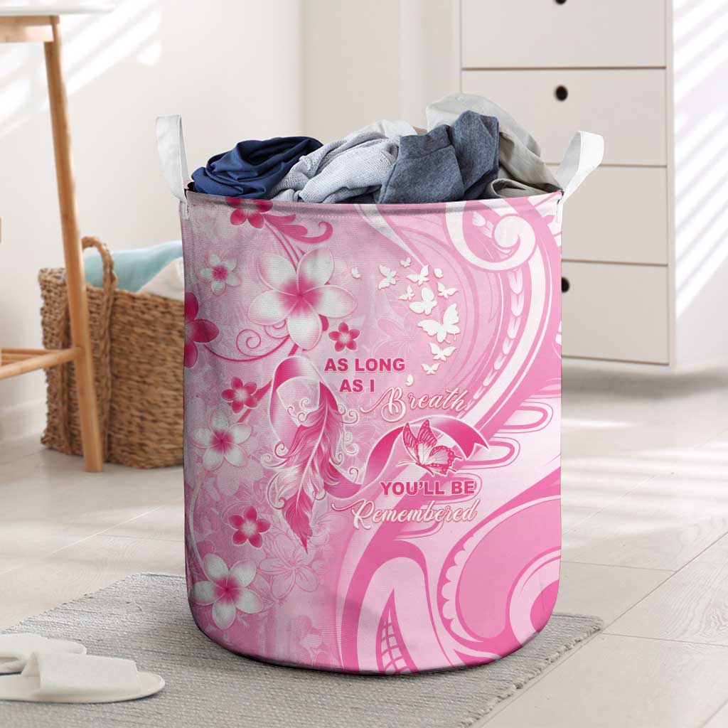 Memorial Pink Breast Cancer Awareness Laundry Basket Plumeria Floral Tribal Pattern - Polynesian Pride
