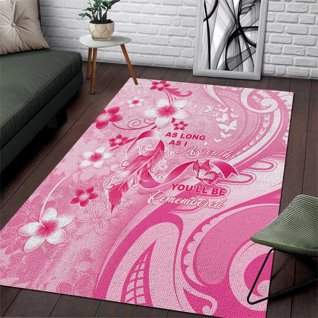 Memorial Pink Breast Cancer Awareness Area Rug Plumeria Floral Tribal Pattern - Polynesian Pride