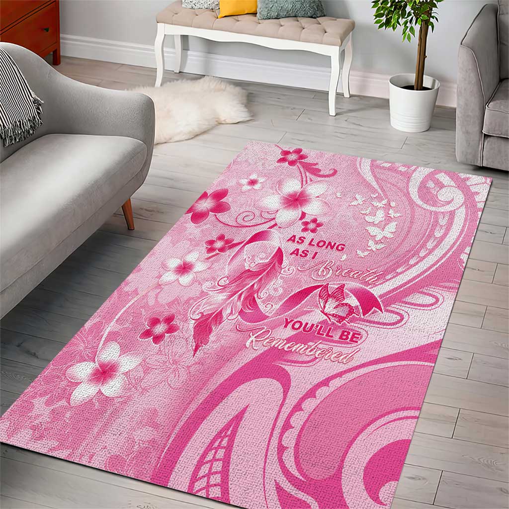 Memorial Pink Breast Cancer Awareness Area Rug Plumeria Floral Tribal Pattern - Polynesian Pride