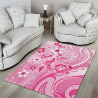 Memorial Pink Breast Cancer Awareness Area Rug Plumeria Floral Tribal Pattern - Polynesian Pride