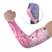 Personalised Memorial Pink Breast Cancer Awareness Arm Sleeves Plumeria Floral Tribal Pattern - Polynesian Pride