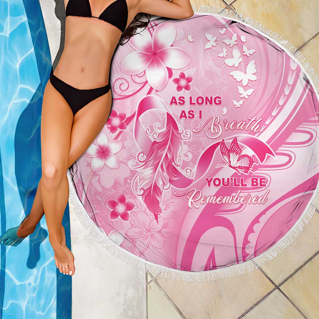 Memorial Pink Breast Cancer Awareness Beach Blanket Plumeria Floral Tribal Pattern - Polynesian Pride