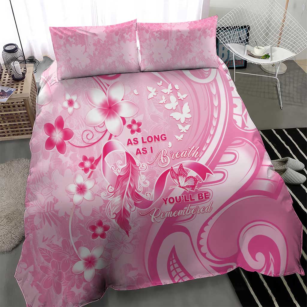 Memorial Pink Breast Cancer Awareness Bedding Set Plumeria Floral Tribal Pattern - Polynesian Pride