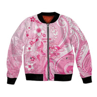 Personalised Memorial Pink Breast Cancer Awareness Bomber Jacket Plumeria Floral Tribal Pattern - Polynesian Pride
