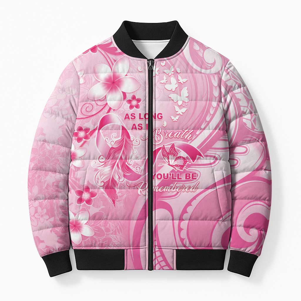 Personalised Memorial Pink Breast Cancer Awareness Bomber Puffer Jacket Plumeria Floral Tribal Pattern LT05 Unisex Pink - Polynesian Pride