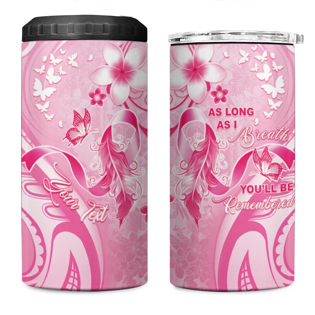 Personalised Memorial Pink Breast Cancer Awareness 4 in 1 Can Cooler Tumbler Plumeria Floral Tribal Pattern - Polynesian Pride