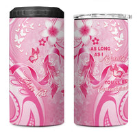 Personalised Memorial Pink Breast Cancer Awareness 4 in 1 Can Cooler Tumbler Plumeria Floral Tribal Pattern - Polynesian Pride