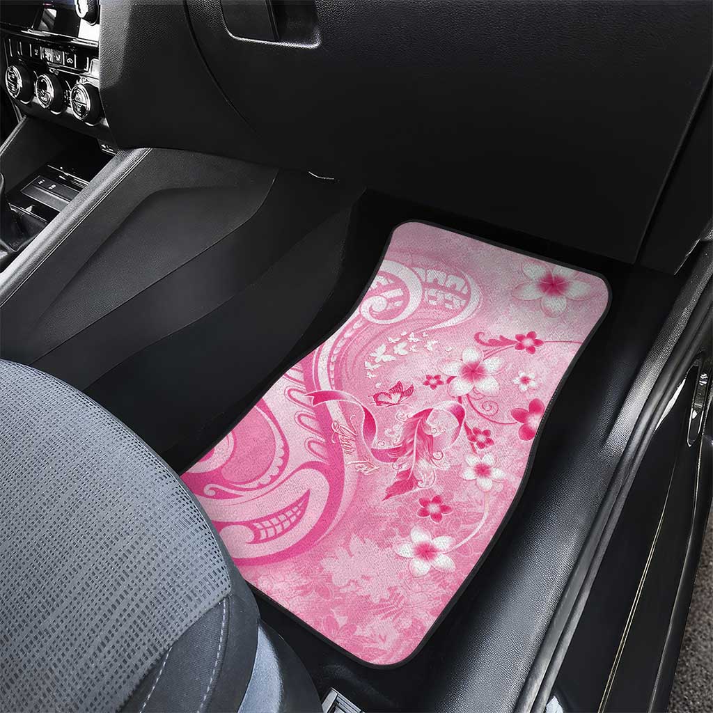 Personalised Memorial Pink Breast Cancer Awareness Car Mats Plumeria Floral Tribal Pattern - Polynesian Pride