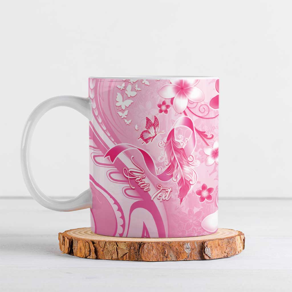 Personalised Memorial Pink Breast Cancer Awareness Ceramic Mug Plumeria Floral Tribal Pattern - Polynesian Pride