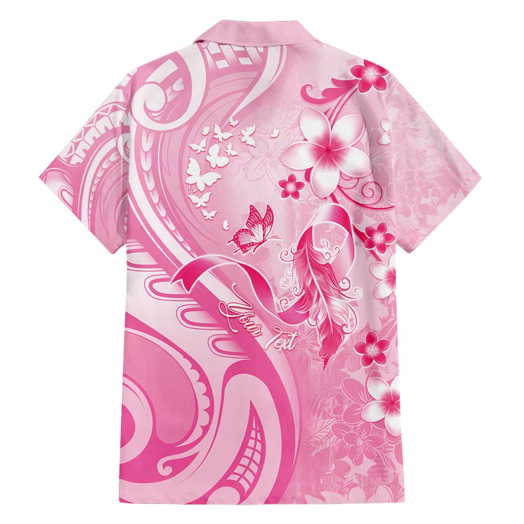 Personalised Memorial Pink Breast Cancer Awareness Family Matching Long Sleeve Bodycon Dress and Hawaiian Shirt Plumeria Floral Tribal Pattern - Polynesian Pride