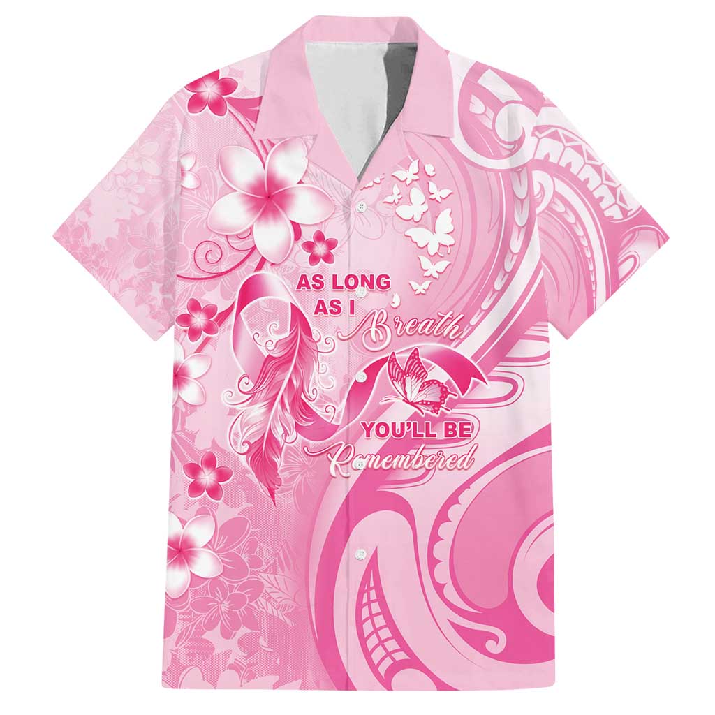 Personalised Memorial Pink Breast Cancer Awareness Family Matching Puletasi and Hawaiian Shirt Plumeria Floral Tribal Pattern - Polynesian Pride