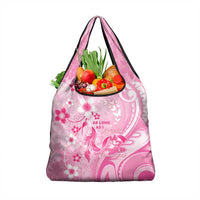 Memorial Pink Breast Cancer Awareness Grocery Bag Plumeria Floral Tribal Pattern - Polynesian Pride