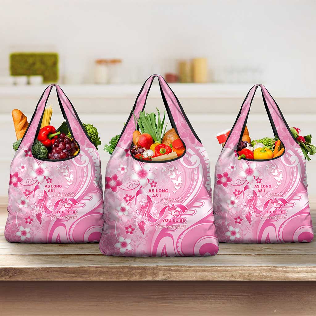 Memorial Pink Breast Cancer Awareness Grocery Bag Plumeria Floral Tribal Pattern - Polynesian Pride