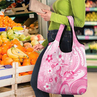 Memorial Pink Breast Cancer Awareness Grocery Bag Plumeria Floral Tribal Pattern - Polynesian Pride