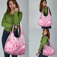 Memorial Pink Breast Cancer Awareness Grocery Bag Plumeria Floral Tribal Pattern - Polynesian Pride