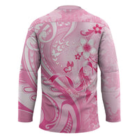 Personalised Memorial Pink Breast Cancer Awareness Hockey Jersey Plumeria Floral Tribal Pattern - Polynesian Pride