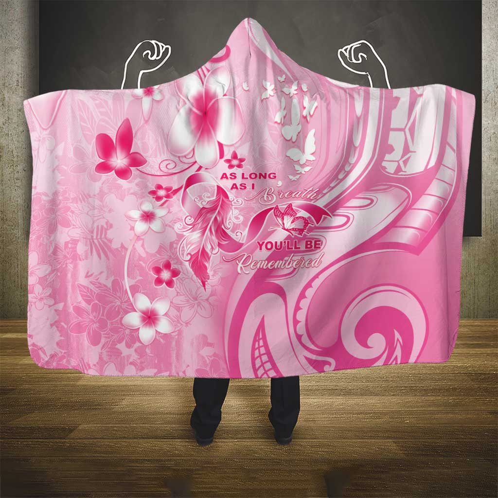 Memorial Pink Breast Cancer Awareness Hooded Blanket Plumeria Floral Tribal Pattern - Polynesian Pride