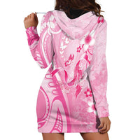 Personalised Memorial Pink Breast Cancer Awareness Hoodie Dress Plumeria Floral Tribal Pattern - Polynesian Pride