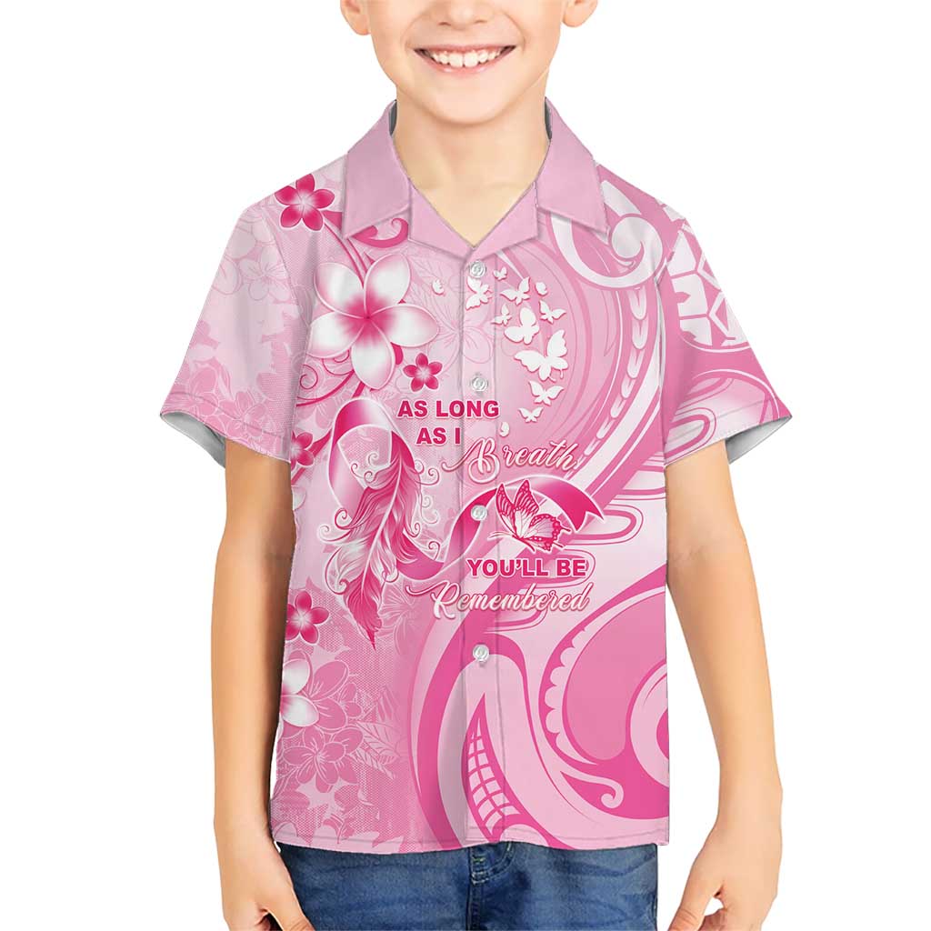 Personalised Memorial Pink Breast Cancer Awareness Kid Hawaiian Shirt Plumeria Floral Tribal Pattern LT05 Kid Pink - Polynesian Pride
