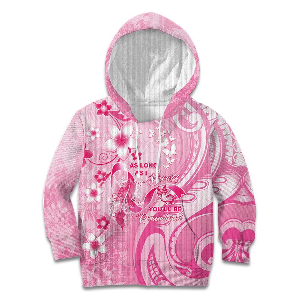 Personalised Memorial Pink Breast Cancer Awareness Kid Hoodie Plumeria Floral Tribal Pattern LT05 Hoodie Pink - Polynesian Pride