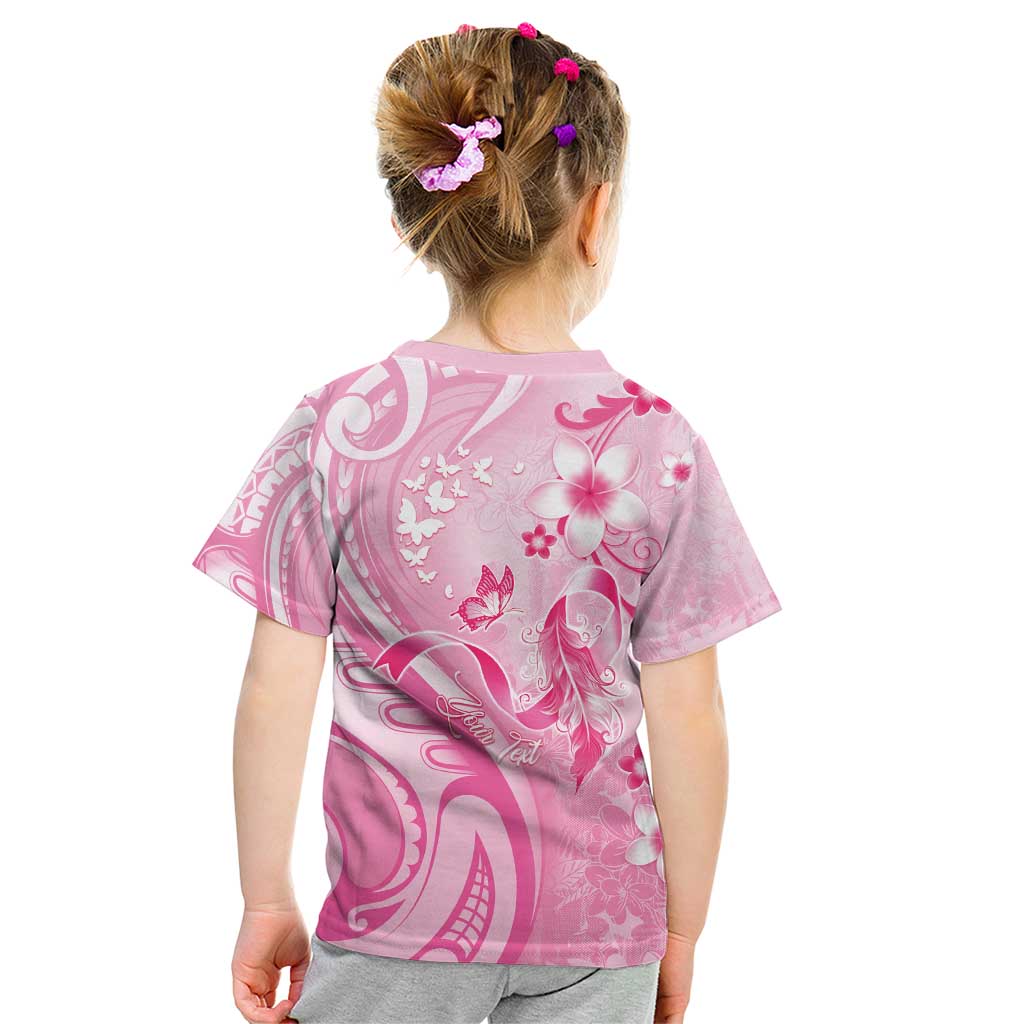 Personalised Memorial Pink Breast Cancer Awareness Kid T Shirt Plumeria Floral Tribal Pattern - Polynesian Pride