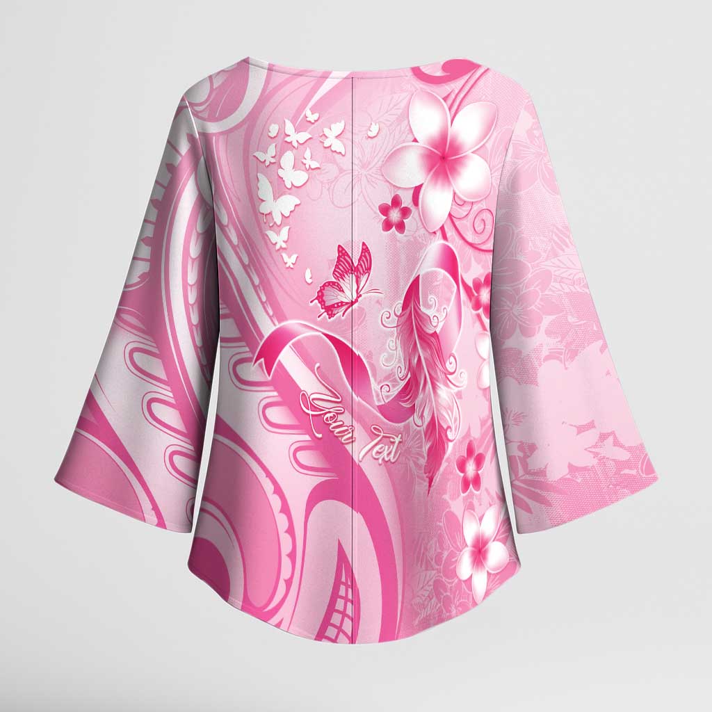 Personalised Memorial Pink Breast Cancer Awareness Kimono Sleeve Blouse Plumeria Floral Tribal Pattern - Polynesian Pride