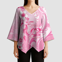 Personalised Memorial Pink Breast Cancer Awareness Kimono Sleeve Blouse Plumeria Floral Tribal Pattern - Polynesian Pride