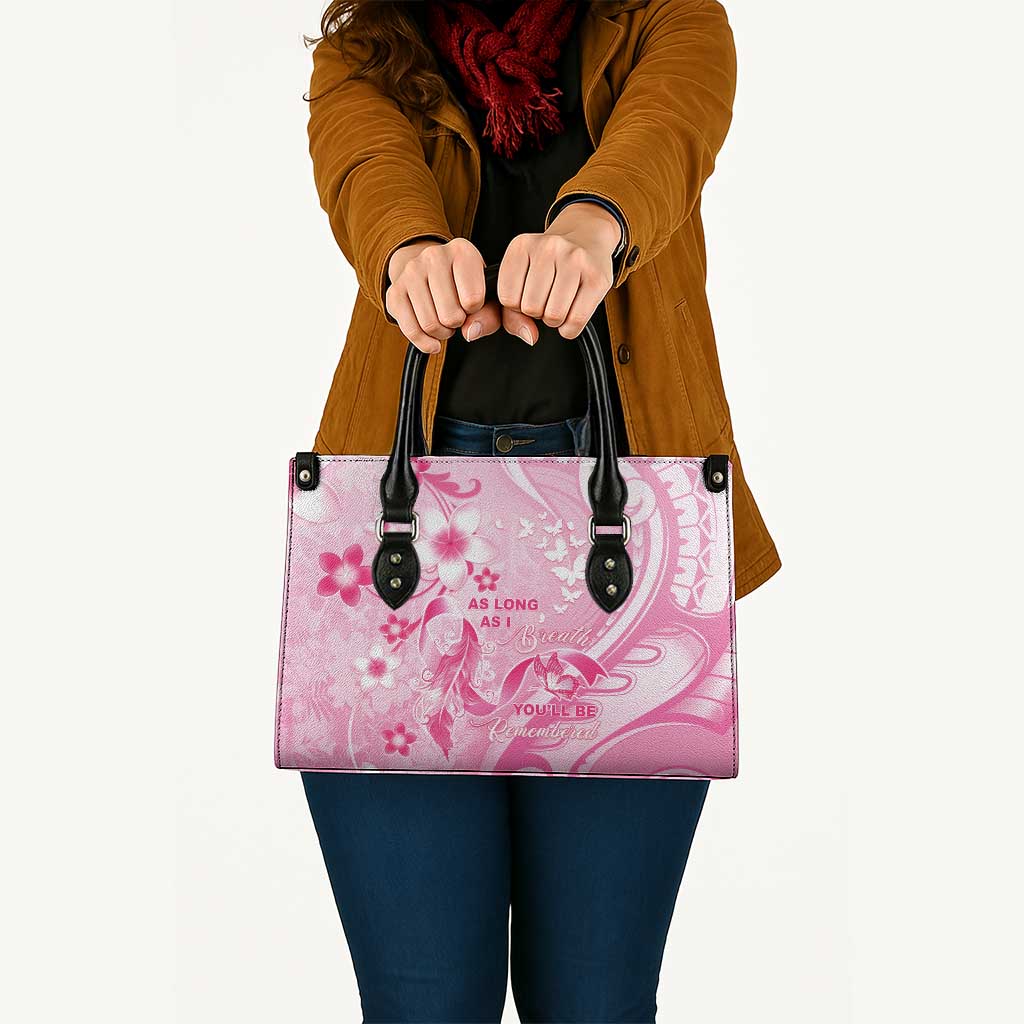 Memorial Pink Breast Cancer Awareness Leather Bag Plumeria Floral Tribal Pattern LT05 - Polynesian Pride