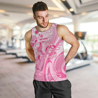 Personalised Memorial Pink Breast Cancer Awareness Men Tank Top Plumeria Floral Tribal Pattern - Polynesian Pride