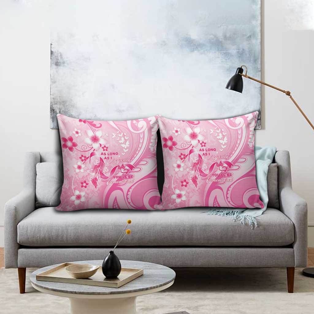 Memorial Pink Breast Cancer Awareness Pillow Cover Plumeria Floral Tribal Pattern - Polynesian Pride