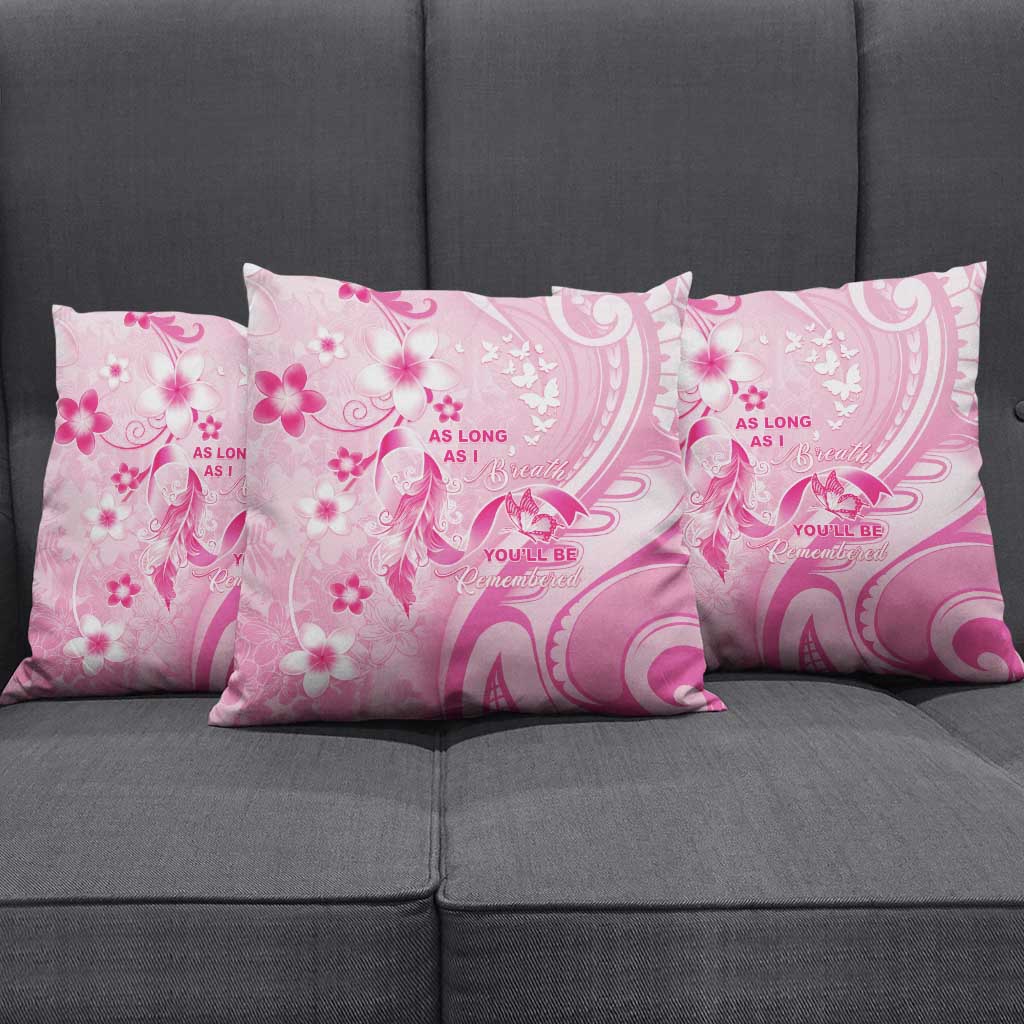 Memorial Pink Breast Cancer Awareness Pillow Cover Plumeria Floral Tribal Pattern - Polynesian Pride