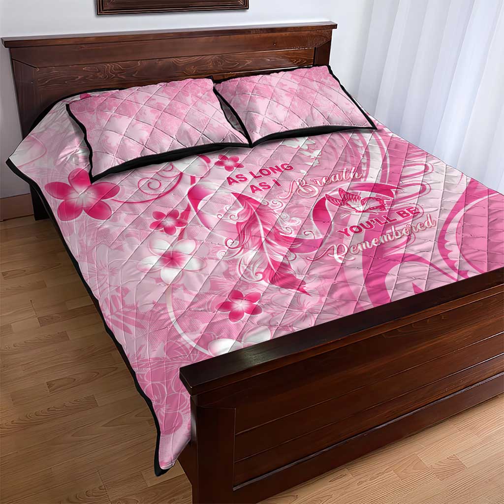 Memorial Pink Breast Cancer Awareness Quilt Bed Set Plumeria Floral Tribal Pattern - Polynesian Pride