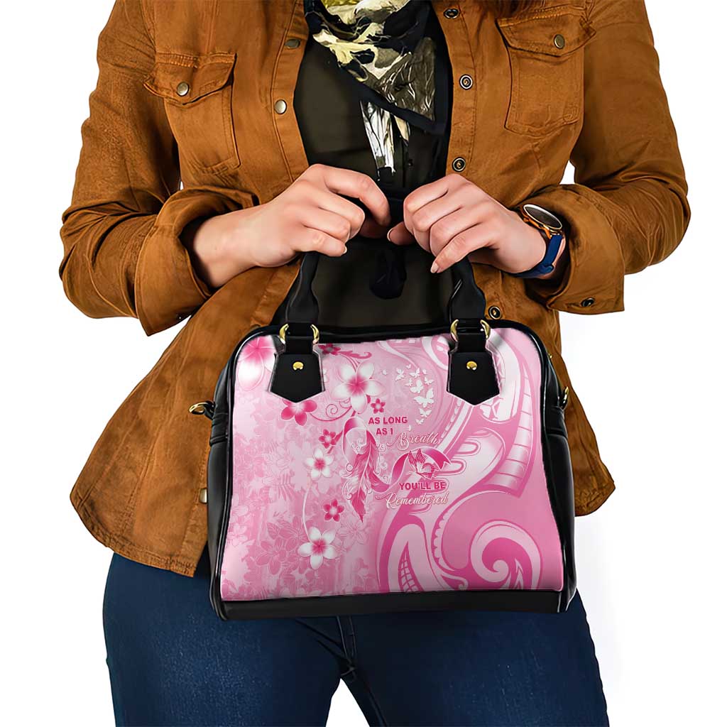 Memorial Pink Breast Cancer Awareness Shoulder Handbag Plumeria Floral Tribal Pattern - Polynesian Pride