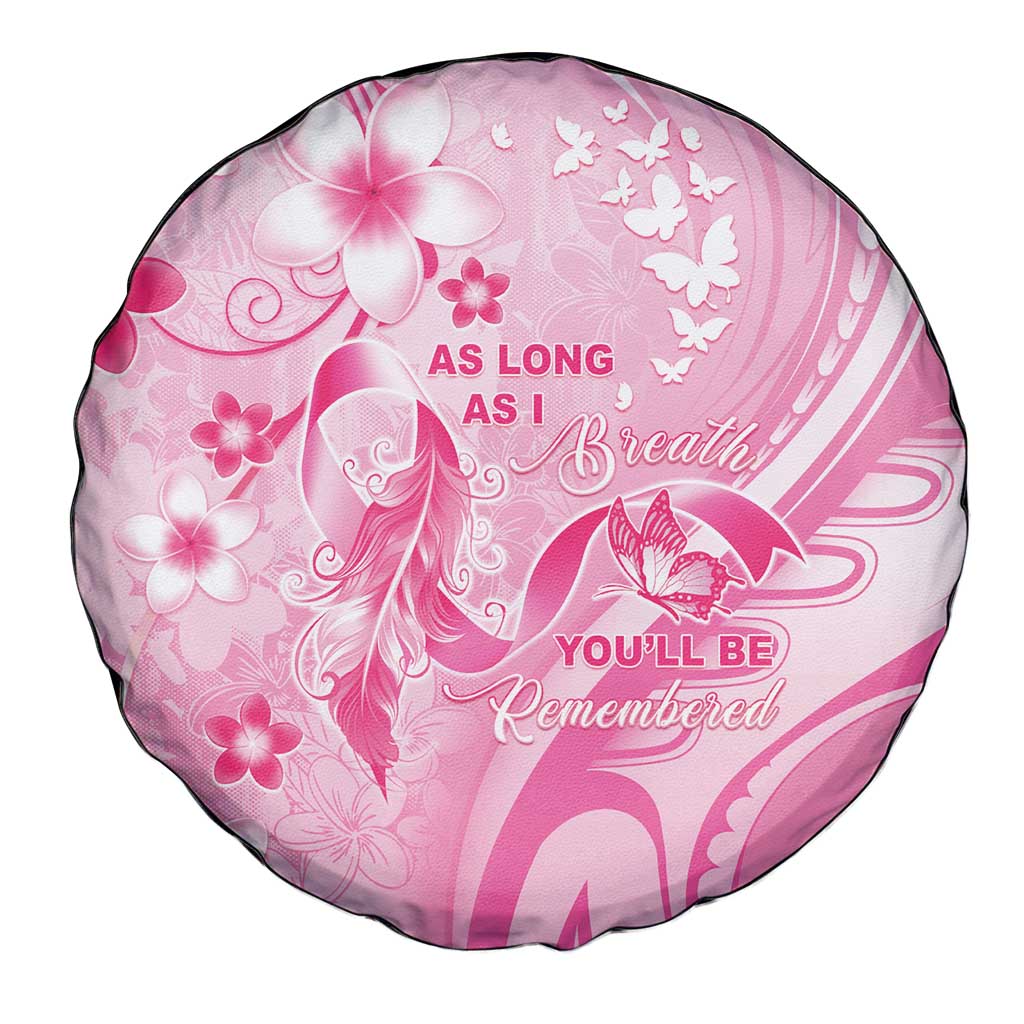 Memorial Pink Breast Cancer Awareness Spare Tire Cover Plumeria Floral Tribal Pattern - Polynesian Pride