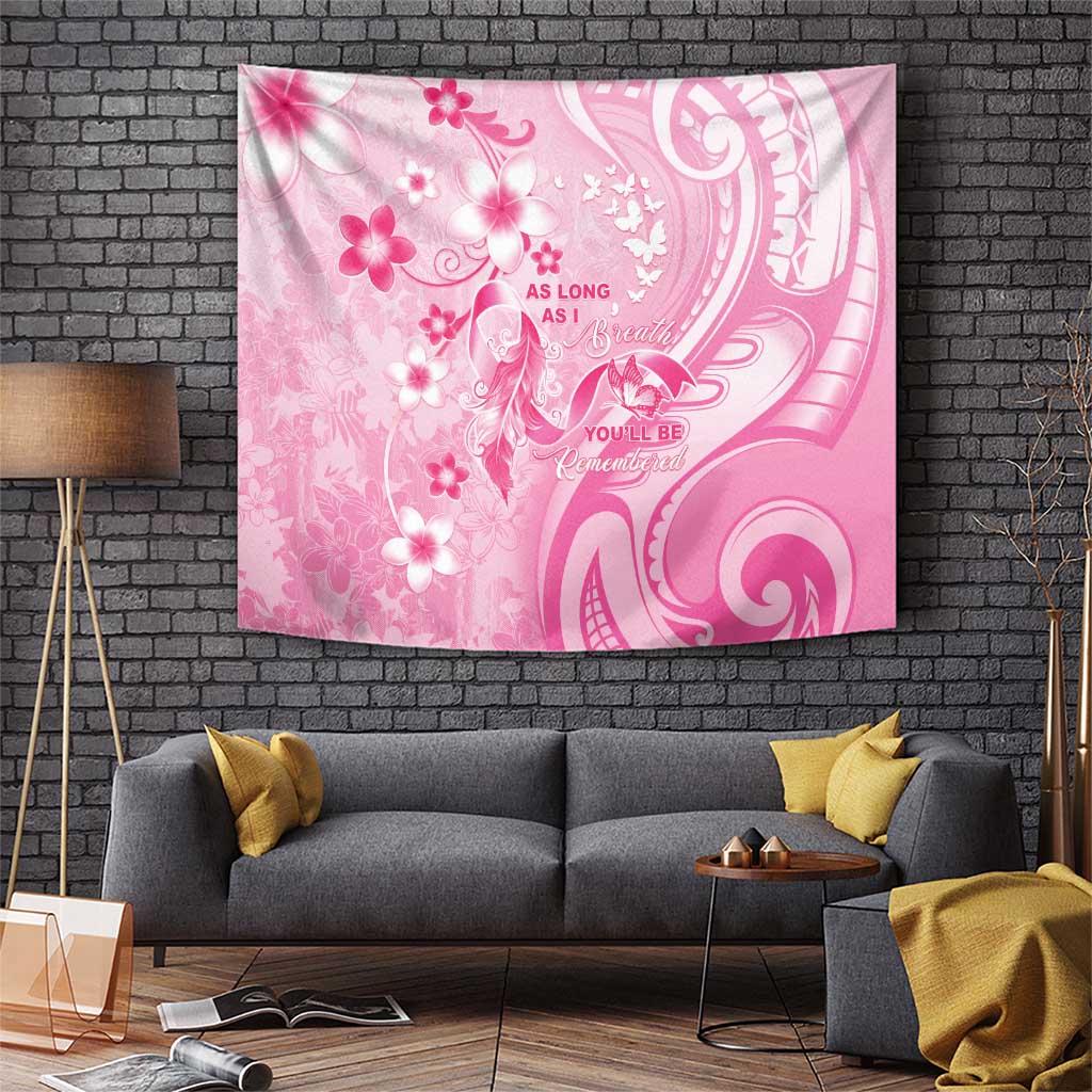 Memorial Pink Breast Cancer Awareness Tapestry Plumeria Floral Tribal Pattern - Polynesian Pride