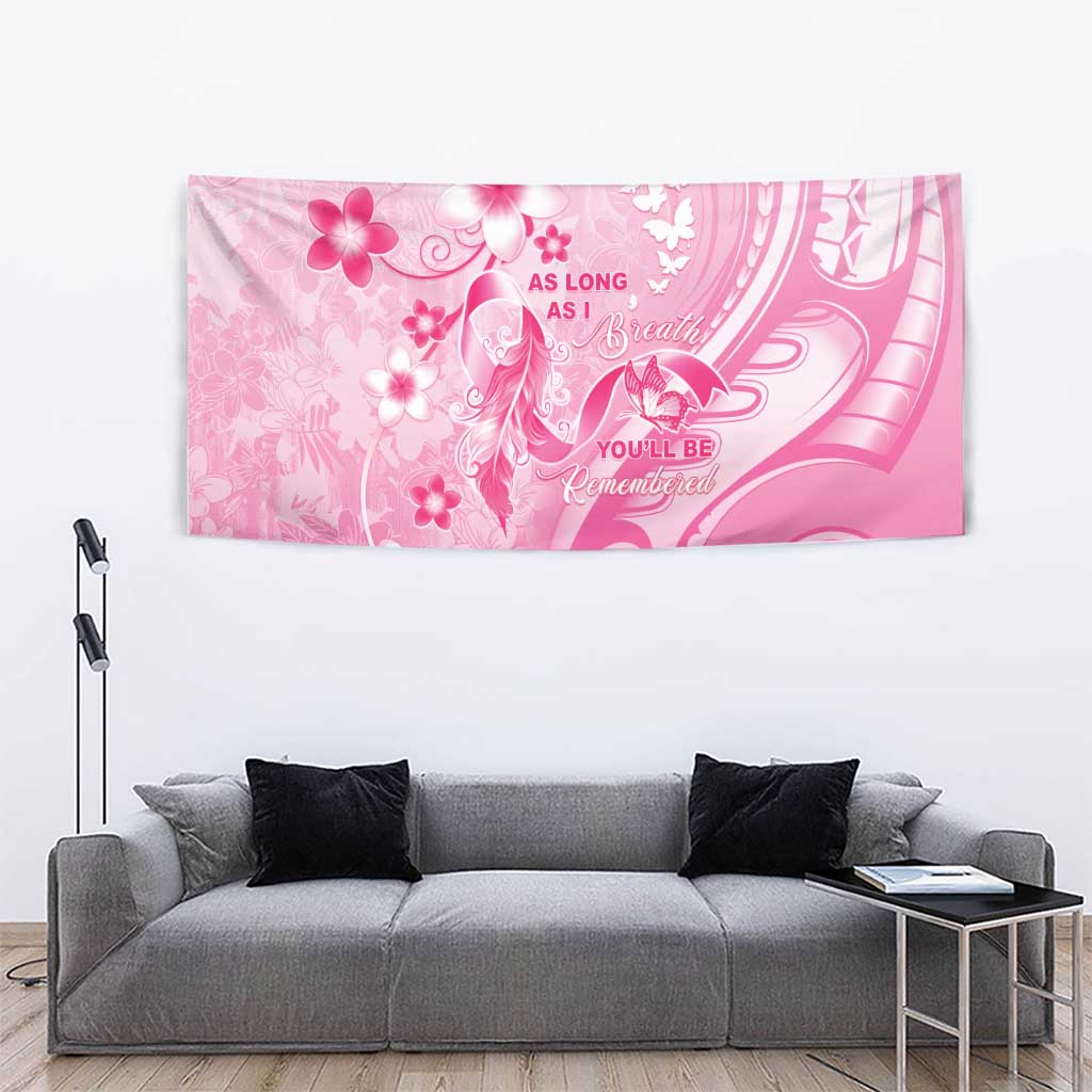 Memorial Pink Breast Cancer Awareness Tapestry Plumeria Floral Tribal Pattern - Polynesian Pride