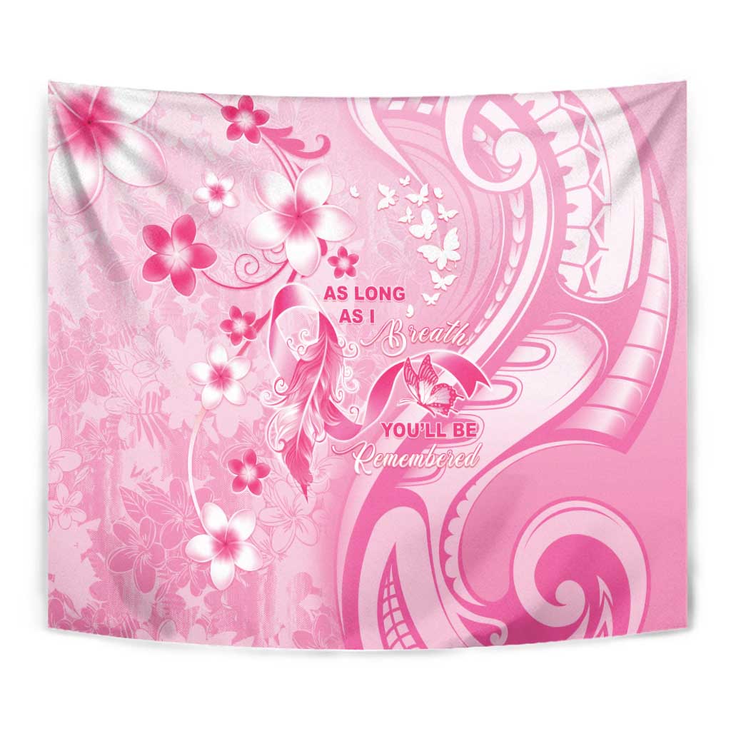 Memorial Pink Breast Cancer Awareness Tapestry Plumeria Floral Tribal Pattern - Polynesian Pride