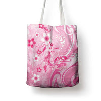 Memorial Pink Breast Cancer Awareness Tote Bag Plumeria Floral Tribal Pattern - Polynesian Pride