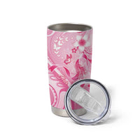 Personalised Memorial Pink Breast Cancer Awareness Tumbler Cup Plumeria Floral Tribal Pattern - Polynesian Pride