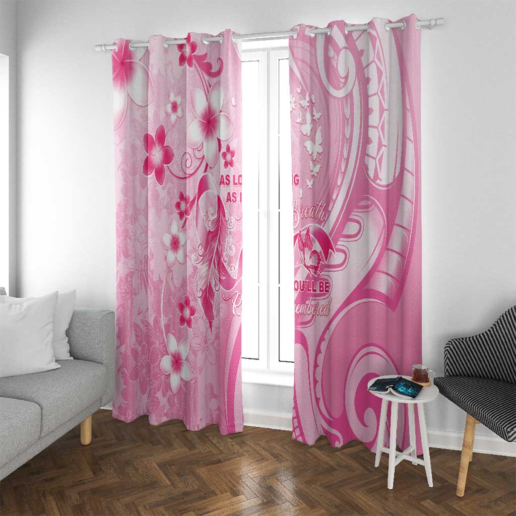Memorial Pink Breast Cancer Awareness Window Curtain Plumeria Floral Tribal Pattern - Polynesian Pride