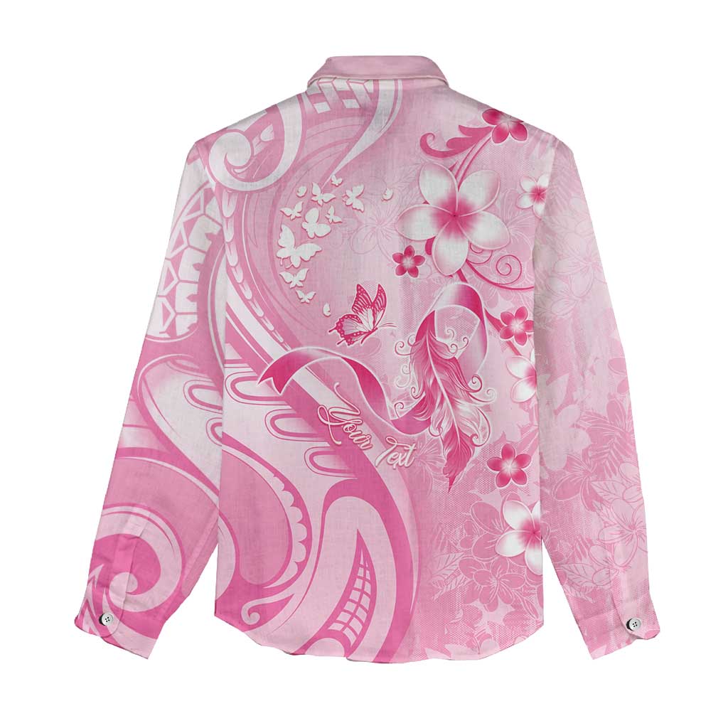 Personalised Memorial Pink Breast Cancer Awareness Women Casual Shirt Plumeria Floral Tribal Pattern - Polynesian Pride