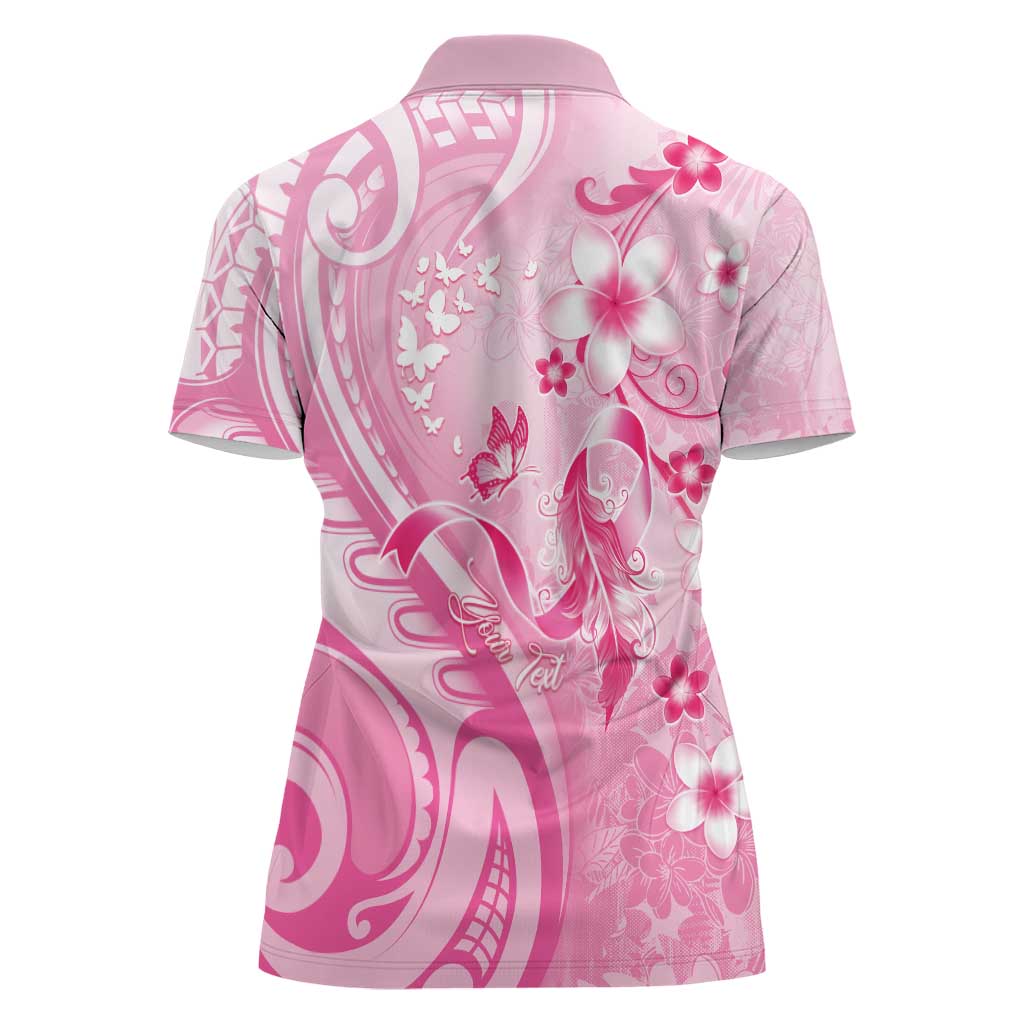 Personalised Memorial Pink Breast Cancer Awareness Women Polo Shirt Plumeria Floral Tribal Pattern - Polynesian Pride
