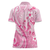 Personalised Memorial Pink Breast Cancer Awareness Women Polo Shirt Plumeria Floral Tribal Pattern - Polynesian Pride