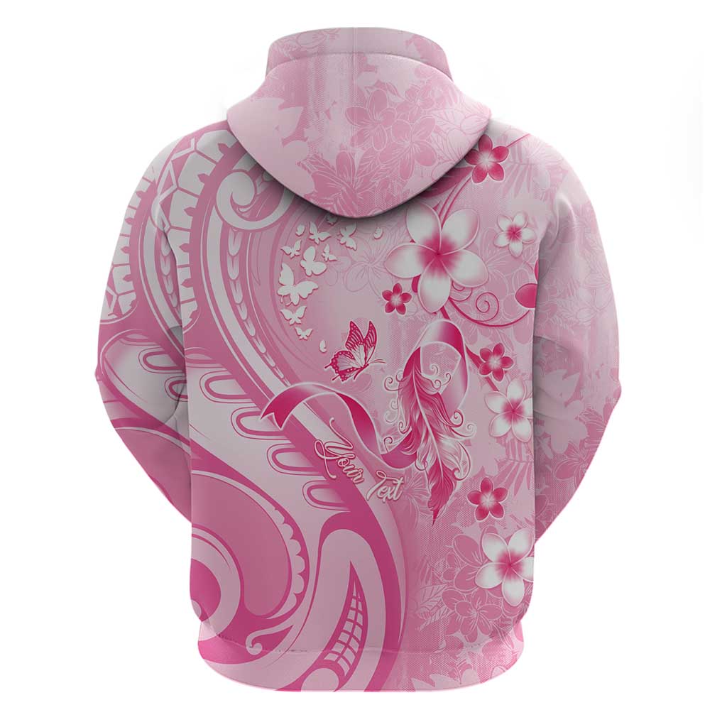 Personalised Memorial Pink Breast Cancer Awareness Zip Hoodie Plumeria Floral Tribal Pattern - Polynesian Pride