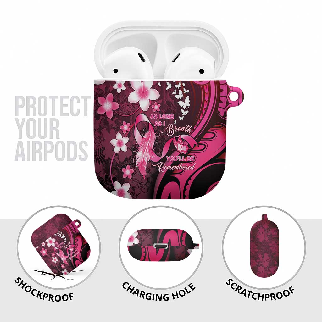 Memorial Breast Cancer Awareness AirPods Case Plumeria Floral Tribal Pattern - Polynesian Pride