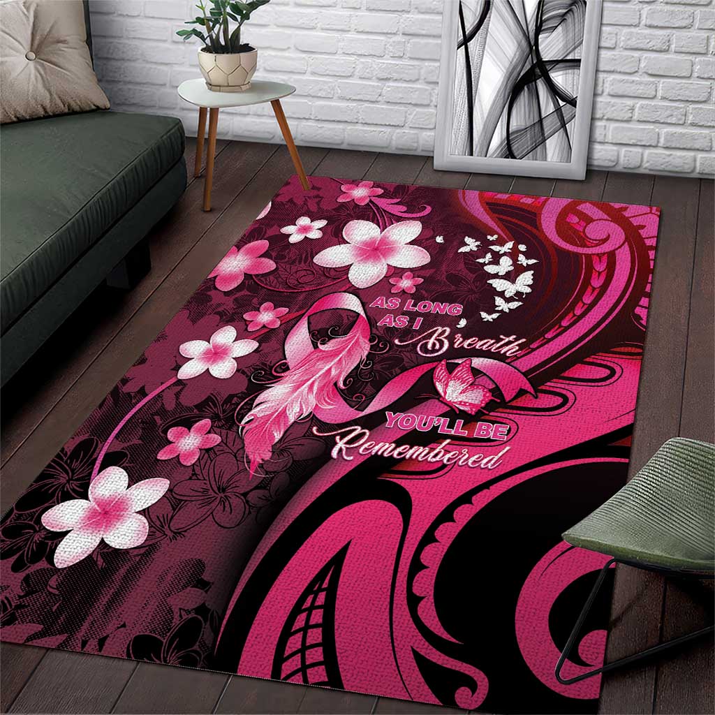 Memorial Breast Cancer Awareness Area Rug Plumeria Floral Tribal Pattern - Polynesian Pride