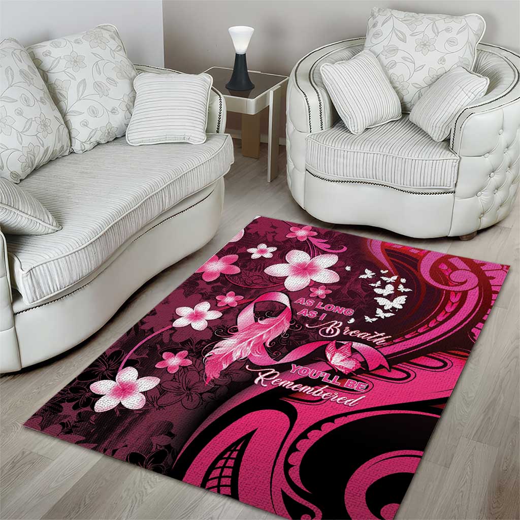 Memorial Breast Cancer Awareness Area Rug Plumeria Floral Tribal Pattern - Polynesian Pride