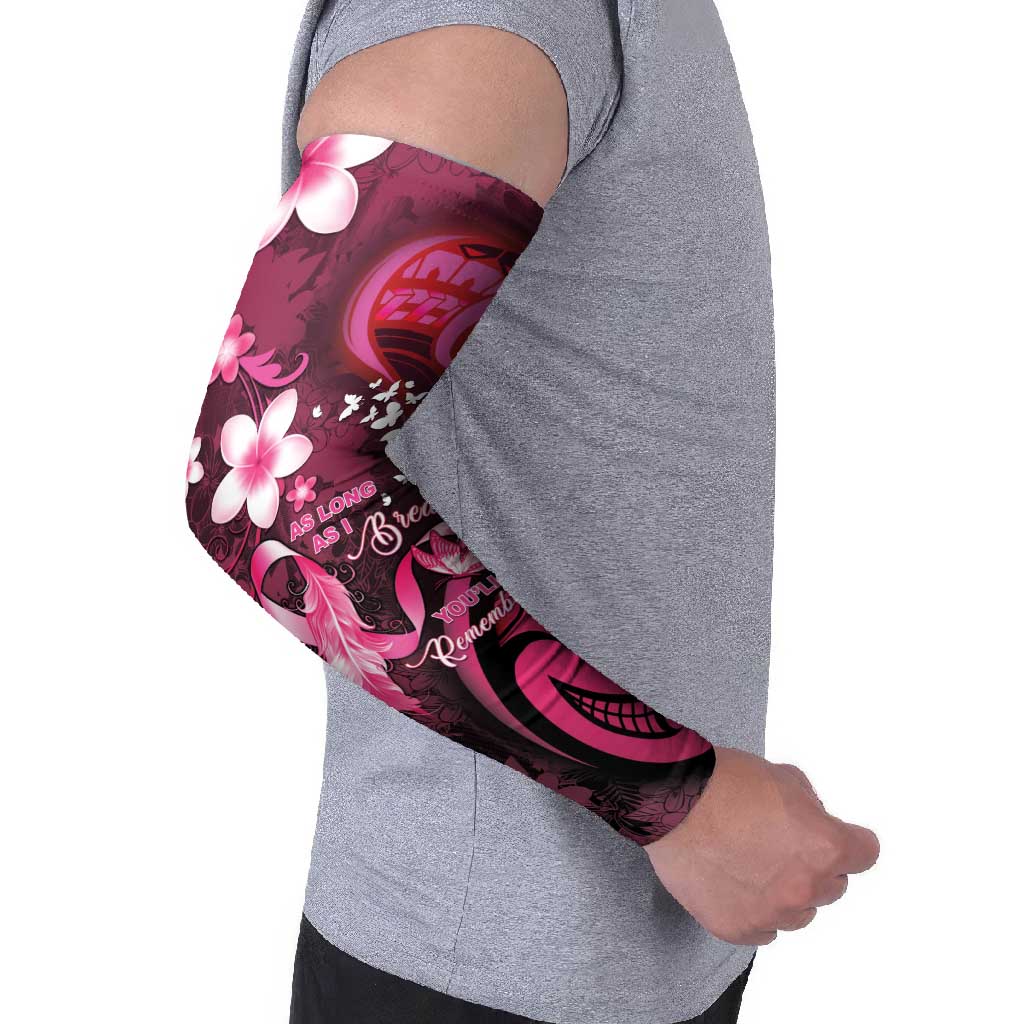 Personalised Memorial Breast Cancer Awareness Arm Sleeves Plumeria Floral Tribal Pattern - Polynesian Pride