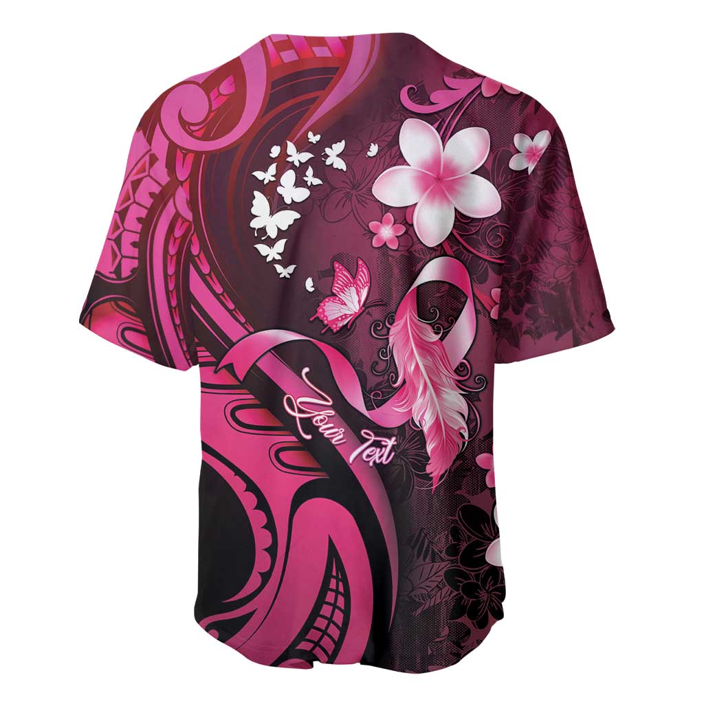 Personalised Memorial Breast Cancer Awareness Baseball Jersey Plumeria Floral Tribal Pattern - Polynesian Pride