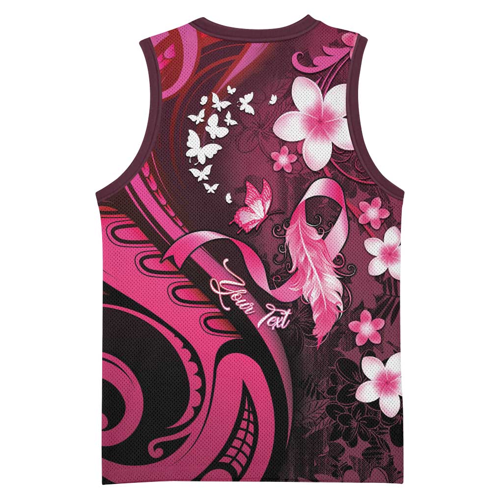 Personalised Memorial Breast Cancer Awareness Basketball Jersey Plumeria Floral Tribal Pattern - Polynesian Pride